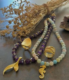 Resim Doğaltaş Gümüş Ametist Morganit Set 