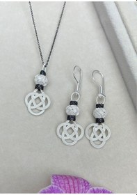 Resim Gümüş Kazaziye Şems Düğümü Kolye Küpe Set - Set09 
