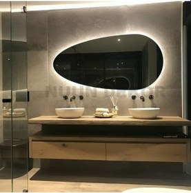 Resim Nuun Dekor Led Işıklı Banyo Aynası - Trafolu - Dokunmatik On-off 120x70x50 Ölçüsünde. Ceviz 
