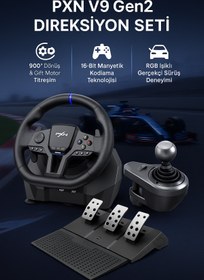 Resim Coverzone Yarış Direksiyonu - 270°/900° Dönüş, Çift Titreşim Motoru, RGB Işık, PC PS4 Xbox Uyumlu | V9 Gen2 