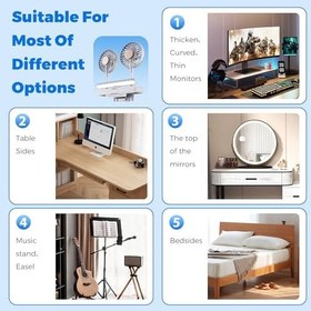 Resim Flip-Open LED Işık Çubuğu ile Fan üzerinde USB Monitör Klipsi, İki Başlı Kişisel Soğutma Fanı Bilgisayar Monitörü Fan Dizüstü Bilgisayar Fanı Ofis için Sessiz USB Fan, 3 Rüzgar Hızı, Düz, Kavisli 