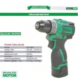 Resim HAIS Haıspro Akülü Vid. MATK.16V 2.0 Ah. RB-DB16 