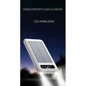 Resim Robeve Acl 10000 Mah Powerbank Göstergeli Powerbank Solar Fenerli Güneş Enerjili Type C - Lightning - Micro USB - USB Kablolu Powerbank Taşınabilir Şarj Aleti Hızlı Şarj Aleti Powerbank Pw-59 