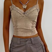Resim YOUNG Düz Renk Kısa Boy Omuz Üstü Kazaklar Dantel Kontrast İnce Kolsuz Üst, Kadınlar İçin Düzenli Fit Hafta Sonu Rahat Tüm Mevsim Örgü Kumaş Polyester Ruched Hem Backless 