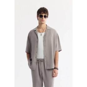 Resim AVVA Erkek Nardo Gri Apaj Yaka Soft Touch Kısa Kol Oversize Fit Gömlek A51Y2006 