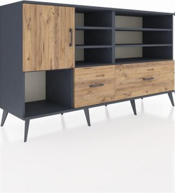 Resim Kronos Konsol 8 Raflı 2 Çekmeceli Tek Kapaklı 176x59x99 Antrasit Antrasit-çam 