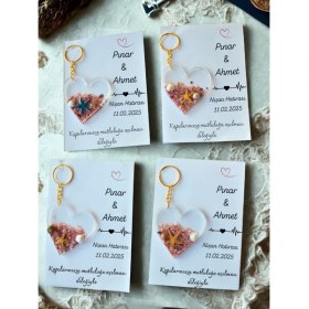 Resim 15 Adet Kartlı Kalpli Epoksi Anahtarlık Düğün,kına,söz,nişan Hediyelik Davatiyeli 