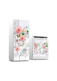 Resim Buzdolabı Ve Bulaşık Makinası Beyaz Eşya Sticker Kaplama Gül Kelebek Yuvarlak 