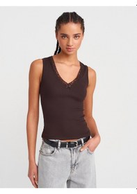 Resim Dilvin 31778 Dantel Detaylı Top-koyu Kahve Koyu Kahve 