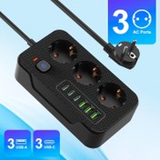 Resim Yeni çok fonksiyonlu priz/çok portlu şarj cihazı, 1 adet (3 AC + 3 USB-A + 3 Type-C), ana anahtarlı, ev ve ofis için tasarlanmış, 2 metre uzunluğunda güç uzatma kablosu ile 