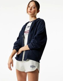 Resim Koton Fermuarlı Kapüşonlu Kanguru Cepli Uzun Kollu Şardonlu Oversize Kadın Sweatshirt 6wak10151nk Lacivert 