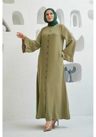 Resim Neways 6587-denim Düğmeli Kolları Fırfırlı Ferace Haki Haki 