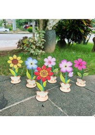 Resim Ahşap Boyanabilir Güneş Çiçeği Figürü 8x15 Cm - 3mm Mdf Okul Öncesi Boyama Etkinlik Seti 10 Adet 