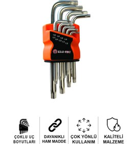 Resim HAS-TEC 9 Parça Yıldız Alyan Anahtar Seti | Parlak Nikel Kaplama, Profesyonel Torx Anahtarlar, Alyan Set 