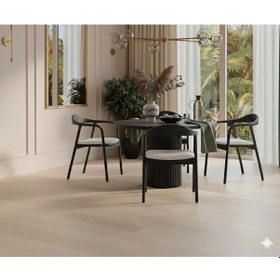 Resim Doğal Ahşap Yuvarlak Lumera Yemek Masası Takımı 4 Kişilik Modern Scandinavian Stil Siyah Beyaz 