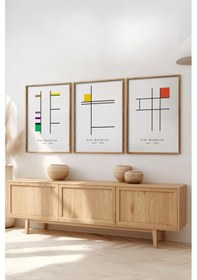 Resim Huhuli Ahşap Çerçeveli 3'lü Bauhaus Tablo Huhu509 