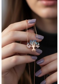 Resim Yaşam Ağacı 925 Ayar Gümüş Kadın Kolye Rose Gold 