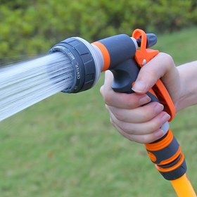 Resim Yüksek Basınçlı Bahçe Sprey Tabancası - Ayarlanabilir Nozul, Hafif Plastik Tasarım, Dişli Standart, Kolay Tutuş için Turuncu & Siyah Saplar 
