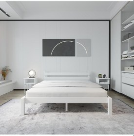 Resim Letto Model Beyaz Renk Ahşap Karyola Ve İki Komodin Set-158 160 x 200 CM 