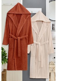 Resim 2li Kapüşonlu Bornoz Doğa Kiremit - Bej 2xl Kiremit - Bej 