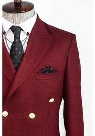 Resim Wessi Kruvaze Slim Fit Bordo Erkek Ceket Bordo 