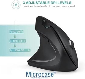 Resim Microcase Pilli Dikey Ergonomik Kablosuz Mouse 800/1200/1600 Dpı 6 Tuşlu - AL5177 