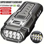 Resim Super Parlak LED Fener, Şarj Edilebilir Meşale, Taşınabilir İş Işığı, Yüksek Parlaklıkta COB Yan Işıklı Dış Mekan Kamp Lambası, 8 LED'li, Güç Gösterge Ekranı, Metal Arka Klips ve Alt Mıknatıs, Keşif, Gece Balıkçılığı, Seyahat, Kamp vb. İçin Uygun 