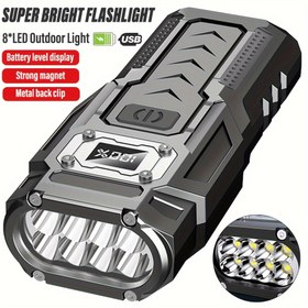 Resim Super Parlak LED Fener, Şarj Edilebilir Meşale, Taşınabilir İş Işığı, Yüksek Parlaklıkta COB Yan Işıklı Dış Mekan Kamp Lambası, 8 LED'li, Güç Gösterge Ekranı, Metal Arka Klips ve Alt Mıknatıs, Keşif, Gece Balıkçılığı, Seyahat, Kamp vb. İçin Uygun 