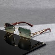 Resim Unisex Retro Yuvarlak Metal Çerçeve ve Ahşap Desenli Saplı - Gradyan Yeşilden Siyaha Geçişli Lensler, Kadınlar & Erkekler için Dekoratif Moda Aksesuarı, Şık Gözlük, Yüksek Kaliteli Lensler, Altın Tonlu Detaylar 