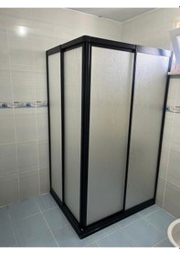 Resim Nokta Duşakabin Teknesiz Kare Duşakabin, Plastik Camlı Siyah Profilli Şeffaf 