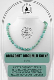 Resim OSMANLI DOĞAL TAŞ Amazonit 8 Mm Düğümlü Doğal Taş Kolye 