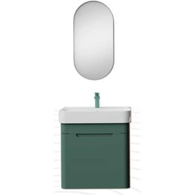 Resim Creavit Colorit Kapaklı Lavabo Dolabı 60 Cm Ve Ayna Nil Yeşili 