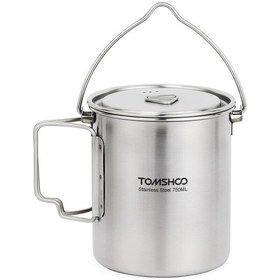 Resim Tomshoo Paslanmaz Çelik Tencere Taşınabilir Su Kupası Kapaklı Bardak Ve Katlanabilir Saplı 750 ML Gümüş 