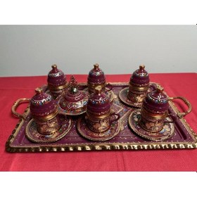Resim 6lı Bakır Fincan Takımı Seti Kare Tepsi 