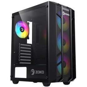 Resim Zoko Hunter 4x12 CM ARGB Fan Mesh Panel Temperli Cam Bilgisayar Kasası Siyah 