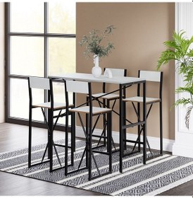 Resim 4 Kişilik Gzl Bar Masa Yemek Masa Sandalye Takımı Beyaz 1584 