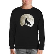 Resim Kurt ve Ay Siyah Çocuk Sweatshirt 