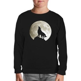 Resim Kurt ve Ay Siyah Çocuk Sweatshirt 