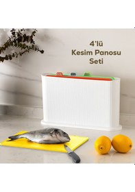 Resim Porsima 1074-1 Beyaz-beyaz Standlı Çoklu Kesme Tahtası Canlı Renk 