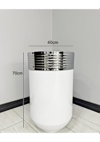Resim Elegant Dekoratif Krom Darbuka Parlak Beyaz Saksı 70cm 