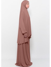 Resim Altobeh Pratik 2 Parça Pamuklu Yarasa Kollu Başörtülü Tesettür Namaz Elbisesi Toprak Antrasit 