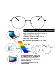 Resim UBK Eyewear Unisex Gri Çerçeveli Oval Metal Numarasız Mavi Işık Gözlük 