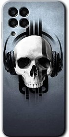 Resim MRCİLETİSİM mrc182573 Müzik Kurukafa Kılıf HD Desen Baskılı Arka Kapak + Temperli Cam Samsung Galaxy M33 ile uyumlu 