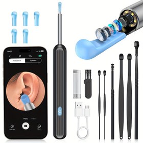 Resim Inskam görsel kulak temizleme aparatı kamera ve ışık ile, 6 kulak kaşığı kılıfı ve 7 parça kulak kaşıyıcı seti, WiFi'ye bağlanabilir, pil/USB çift kullanım, lityum pil, tüm cep telefonları için uygun, güvenli ve rahat kulak temizliği 
