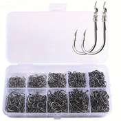 Resim 200/500/1000 adet Karbon Çelik Zıpkınlı Balıkçılık Olta Seti, Zıpkınlı Yüksek Kaliteli Keskin Oltalar, Taşınabilir Plastik Kutu, Tatlı Su/Deniz Balıkçılığı için, Koyu Gri, Dayanıklı Olta Malzemesi 