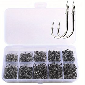 Resim 200/500/1000 adet Karbon Çelik Zıpkınlı Balıkçılık Olta Seti, Zıpkınlı Yüksek Kaliteli Keskin Oltalar, Taşınabilir Plastik Kutu, Tatlı Su/Deniz Balıkçılığı için, Koyu Gri, Dayanıklı Olta Malzemesi 