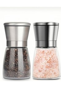 Resim Cam Gövdeli Paslanmaz Çelik Kapaklı Tuz Karabiber Değirmeni Tuz Karabiber Öğütücü 1 Adet Çok Renkli 