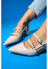 Resim Luvishoes Cenova Bej Cilt Kadın Topuklu Sandalet Bej 