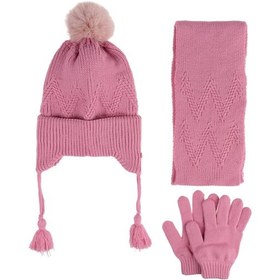 Resim Kitti 4-8 Yaş Kız Çocuk Atkı Bere Eldiven İçi Polarlı 3'lü Takım 24170-03 Pembe 