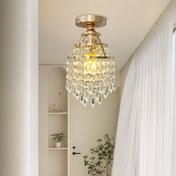 Resim 1 adet altın yapay kristal modern tavan lambası, E27 ampul bağlantılı, 15 cm/5.9 inç çapında, veranda koridor mutfak aydınlatma armatürü (ampulsuz) 